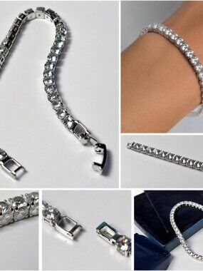 BR-01-SPP-Sparkling Silver Platinum-Plated CZ Tennis Bracelet Glam Wedding Style